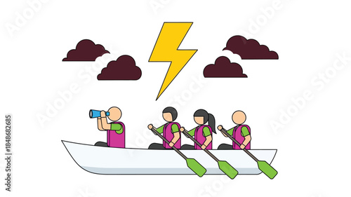 Rowing team observes a lightning strike during a boat outing
