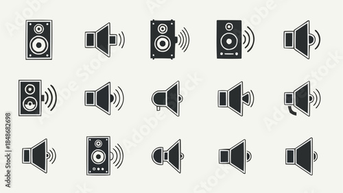 Collection of Speaker Icons and Sound Wave Symbols.