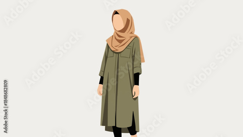Woman wearing a hijab and modest fashion outfit.