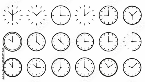 Collection of Various Clock Faces Showing Different Times.
