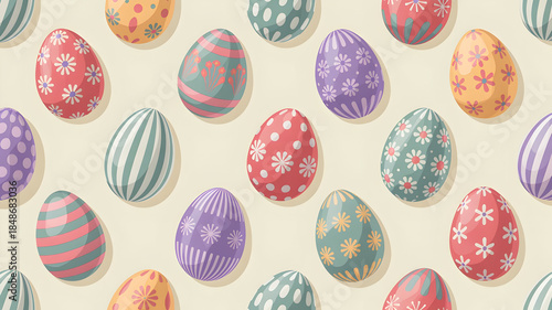 Colorful easter eggs with various patterns
