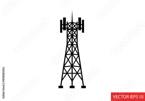 Tall Telecommunication Tower with Antennae and Transmitters Standing on Four Legs