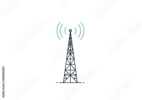Telecommunication tower transmitting signals in a clear environment from a distant viewpoint with technology and infrastructure