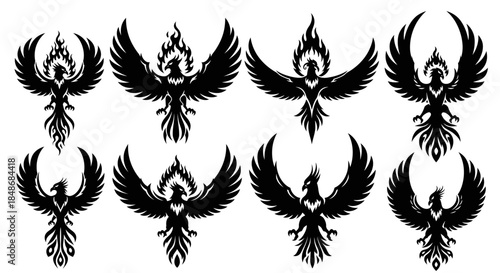 Collection of Black Phoenix Silhouette Designs.
