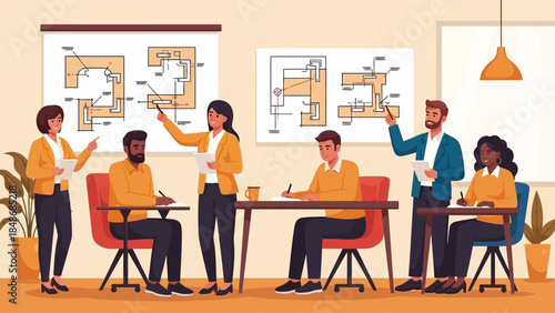 Team Collaboration and Brainstorming Session in a Modern Office Environment