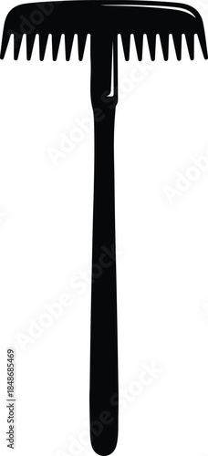 Vector simple black icon of a traditional garden rake yard work tool silhouette Illustration