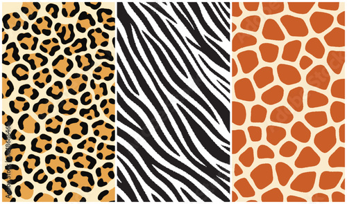 Abstract animal pattern background pack featuring leopard, zebra, and giraffe inspired prints. Vertical vector backgrounds for social media stories, video backdrops, posters, and digital contents.