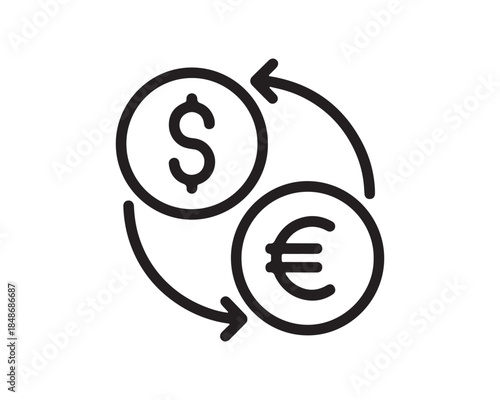Dollar and Euro Currency Exchange Line Icon for Financial Transactions