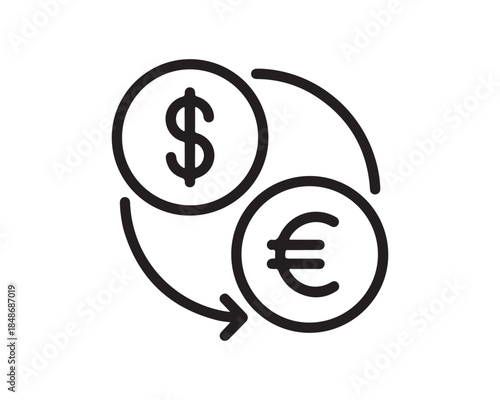 Dollar and Euro Currency Exchange Line Icon - Money Conversion Symbol