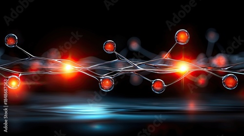 Vibrant molecular structure with glowing red nodes and connections
