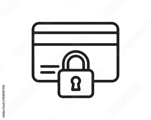Credit Card Security and Protection Line Icon with Padlock Symbol