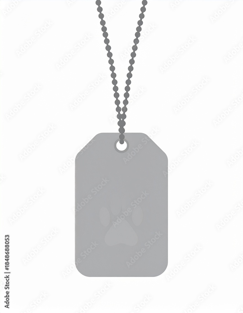 Fototapeta premium Blank Gray Dog Tag with Chain for Identification and Personalization.
