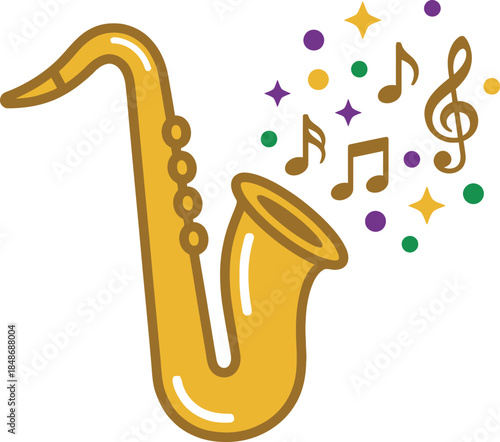 Golden saxophone vector icon with musical notes