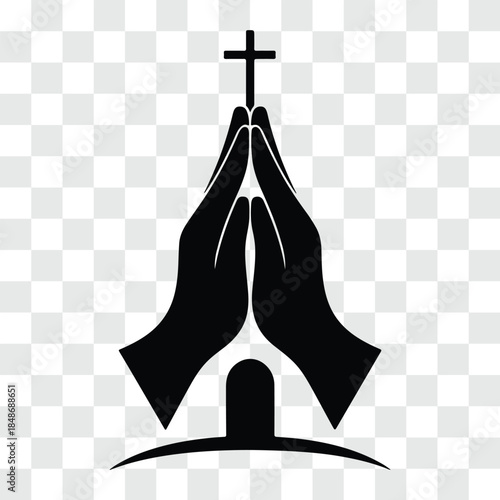 Church Silhouette Formed by Praying Hands