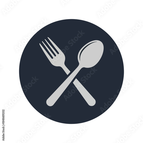 Elegant Fork and Spoon Crossed Icon Vector for Restaurant Graphics, Menu Design, Culinary Arts and Food Blogs