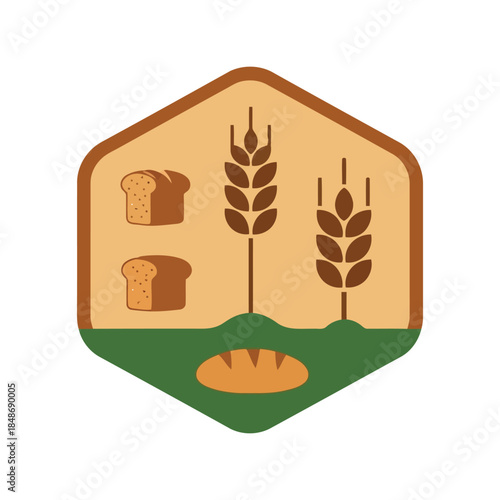Stylized Wheat and Bread Elements in a Modern Vector Design for Culinary and Agricultural Themes