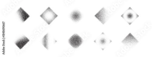 Grainy rhombus pattern with gradient noise effect and stipple texture on white background. Abstract dotwork design with rhomb shapes and sand like grain surface.