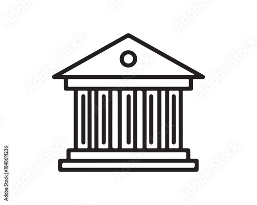 Classical Architecture Building Icon, Temple with Columns Outline