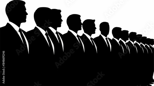 Silhouette of businessmen standing in a line.