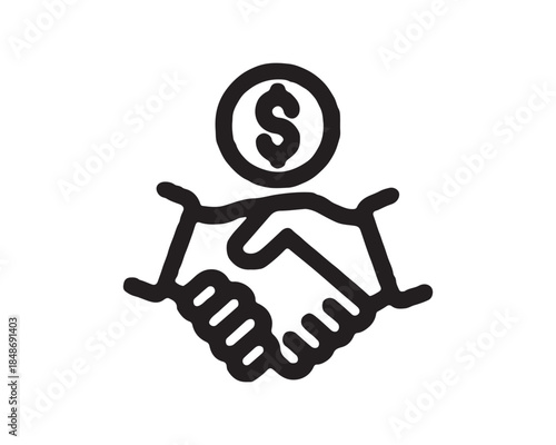 Handshake and Money Icon - Financial Deal, Business Partnership, Transaction Symbol