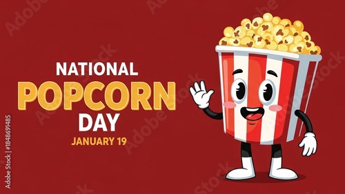 National popcorn day celebration with cartoon popcorn bucket
