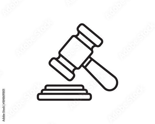 Gavel and Sound Block Outline Icon - Justice, Law, Auction Symbol