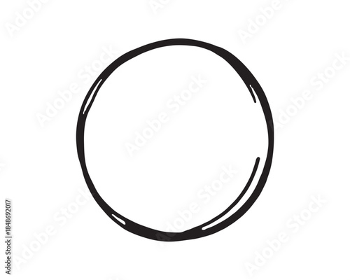 Sketchy ink brush stroke circular border hand drawn element on white