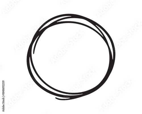 Hand-Drawn Black Scribble Circle Frame or Border, Abstract Marker Doodle Element