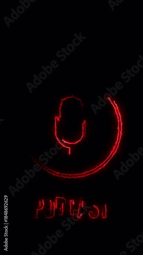 Podcast electric effect text animation isolated on black background.	