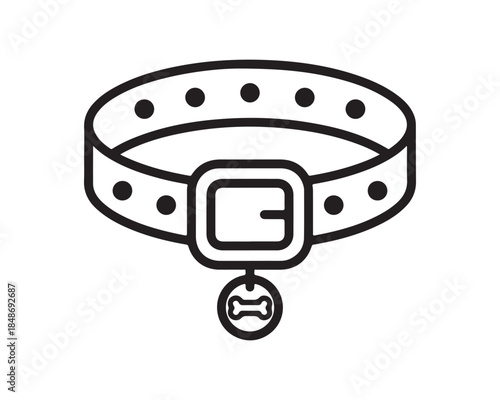 Dog Collar and Bone Tag Icon Black Outline Vector Illustration