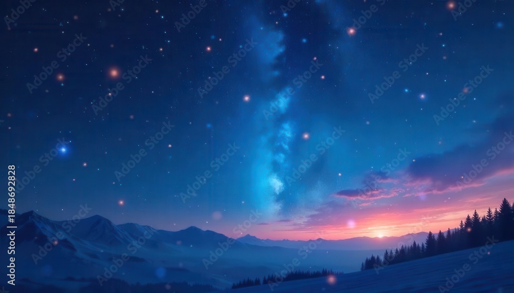Fototapeta premium Joyful, vibrant stars twinkle on a serene blue backdrop , stock photo, night sky