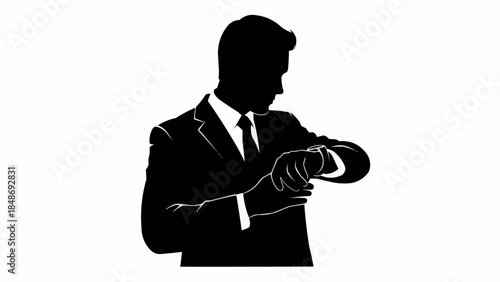 Silhouette of a businessman checking his watch.