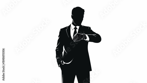 Silhouette of a businessman checking his watch.