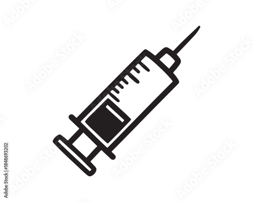Black Syringe Icon or Medical Injection Symbol for Healthcare and Vaccination