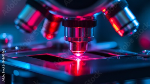 The futuristic microscope showcases groundbreaking research by skilled male scientists in stateoftheart lab equipped with advanced instruments for rigorous exploration and discovery in various fields