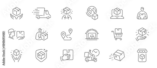Delivery service icon set. Logistics, moving sign. Order tracking, courier and cargo symbols