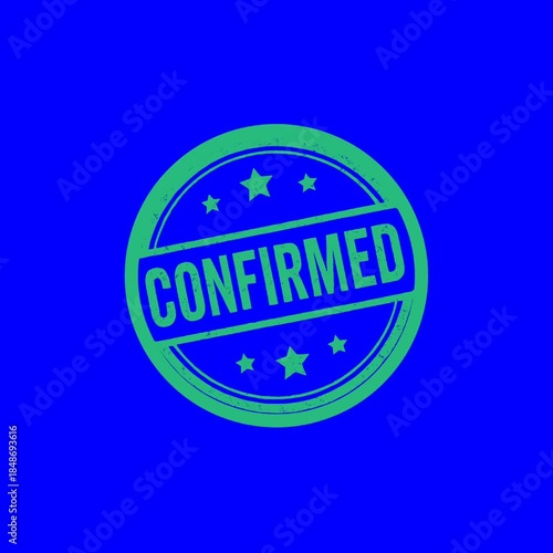 Confirmed red and green grunge stamps isolated on green and blue chroma key background