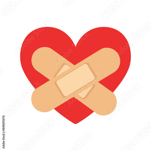 Healing Heart Vector with Band-Aids - Symbol of Love and Care for Medical and Emotional Wellness