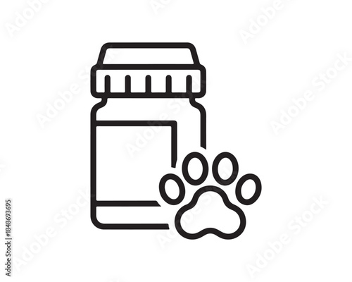 Veterinary Medicine Bottle and Paw Print Icon - Pet Health and Animal Care Symbol