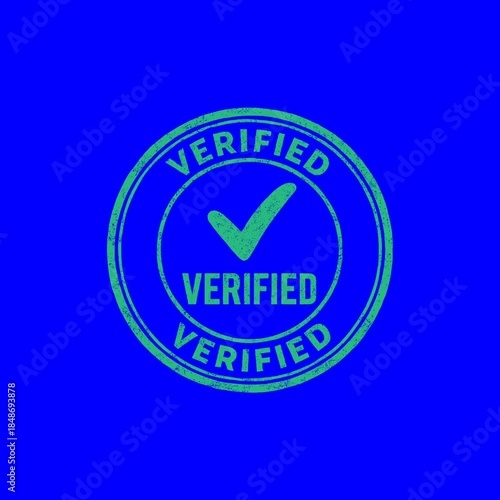 Verified red and green grunge stamps isolated on green and blue chroma key background