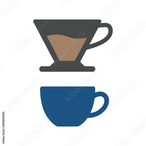 Modern Coffee Brewing Vector Illustration: Pour Over Coffee Maker and Cup Design for Cafes and Baristas