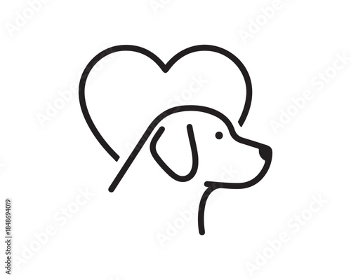 Simple Dog and Heart Love Symbol Outline Logo Design Icon