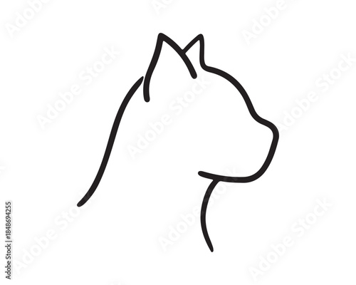 Simple Outline of Cat Head Silhouette, Minimalist Pet Profile Icon.