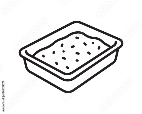 Cat Litter Box with Sand Simple Line Art Icon