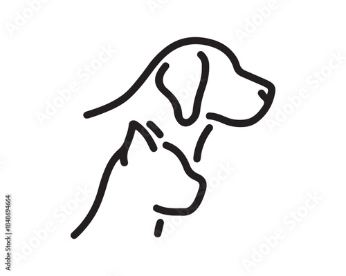 Minimalist Line Art Logo of Dog and Cat Profiles for Pet Care or Veterinary