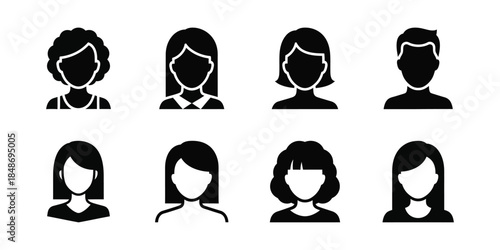 Diverse User Avatar Silhouettes Set for Profile Pictures and Web Applications