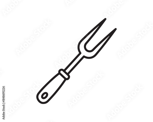 Simple BBQ Carving Fork Line Icon on White Background