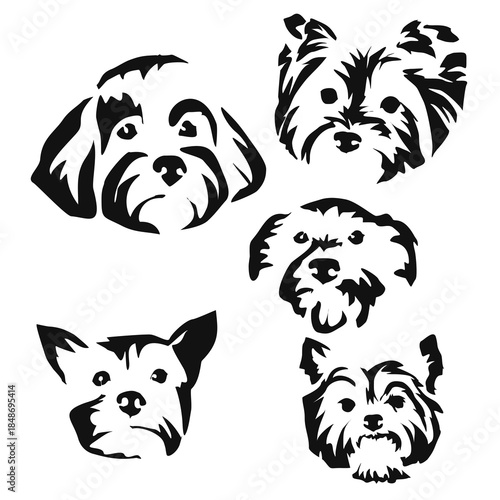 Vector drawing of a dog. Black and white gestalt design of a funny pet. Little doggy. Cute animal illustration. Postcard for International Dog Day. Drawing of an animal in the Gestalt style.	
