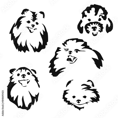 Vector drawing of a dog. Black and white gestalt design of a funny pet. Little doggy. Cute animal illustration. Postcard for International Dog Day. Drawing of an animal in the Gestalt style.	
