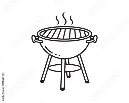 Simple Barbecue Grill Line Art Icon for Summer BBQ and Outdoor Cooking